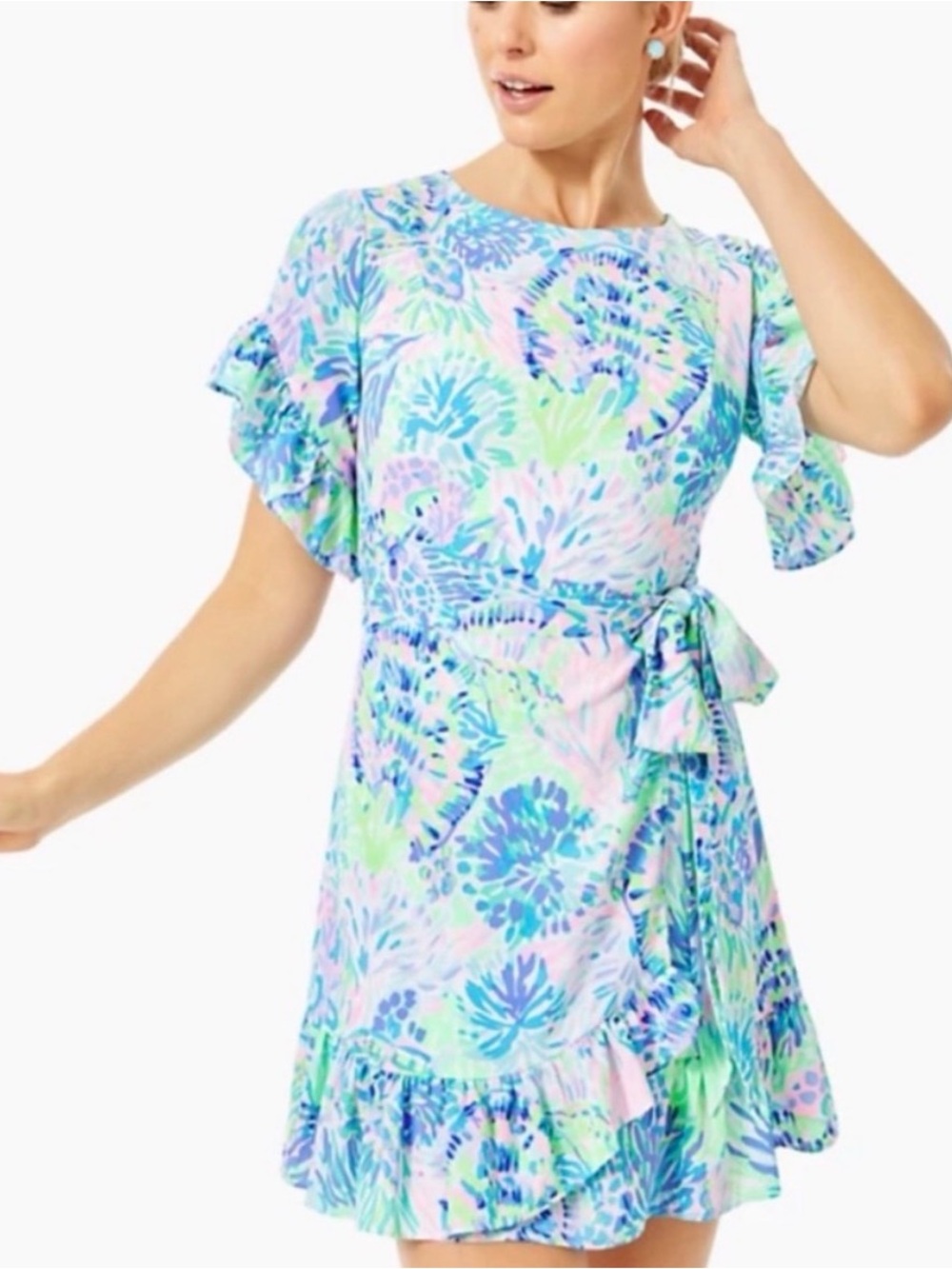 Lilly Pulitzer Darlah Dress Shell of a Party Print Size 6 Ruffle Wrap Mini Multi - Picture 2 of 8